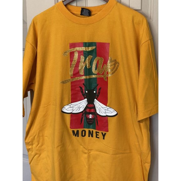 Trap Money Bright Yellow S/S T-Shirt Men's Size 2XL Hippo Heavyweight Tee - Picture 3 of 8